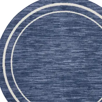 6' Navy Blue And Ivory Round Indoor Outdoor Area Rug