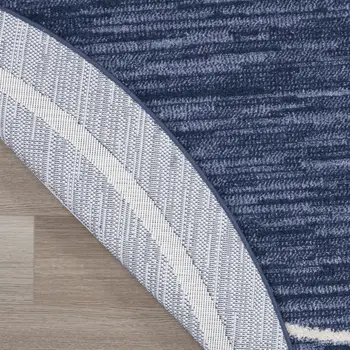 6' Navy Blue And Ivory Round Indoor Outdoor Area Rug