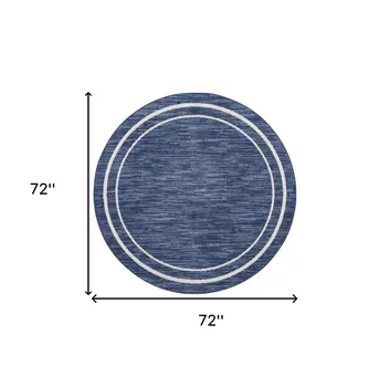 6' Navy Blue And Ivory Round Indoor Outdoor Area Rug