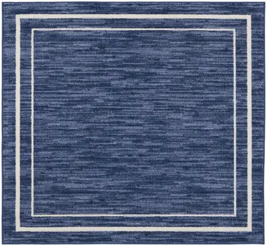 5' Navy Blue And Ivory Square Indoor Outdoor Area Rug