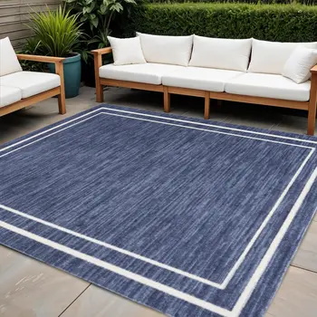5' Navy Blue And Ivory Square Indoor Outdoor Area Rug