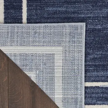 5' Navy Blue And Ivory Square Indoor Outdoor Area Rug