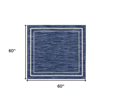 5' Navy Blue And Ivory Square Indoor Outdoor Area Rug