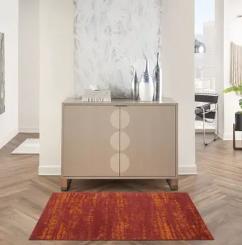 2' X 4' Red And Orange Abstract Indoor Outdoor Area Rug