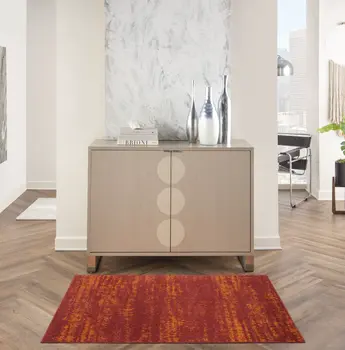 3' X 5' Red And Orange Abstract Indoor Outdoor Area Rug