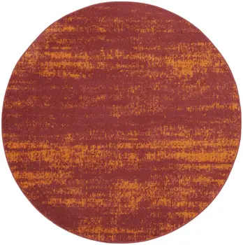 4' Red And Orange Round Abstract Indoor Outdoor Area Rug