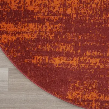 4' Red And Orange Round Abstract Indoor Outdoor Area Rug