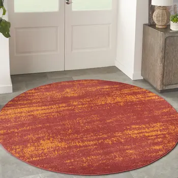 4' Red And Orange Round Abstract Indoor Outdoor Area Rug