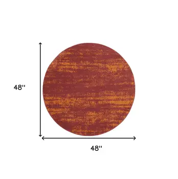 4' Red And Orange Round Abstract Indoor Outdoor Area Rug