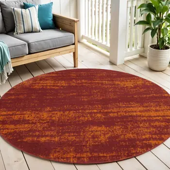 6' Red And Orange Round Abstract Indoor Outdoor Area Rug