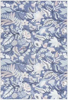 4' X 6' Blue and Ivory Floral Power Loom Washable Non Skid Area Rug