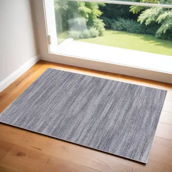 3' X 5' Gray and White Abstract Power Loom Washable Non Skid Area Rug