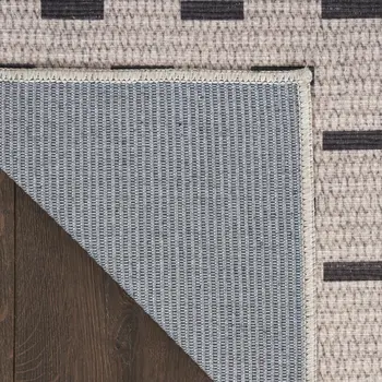 4' X 6' Beige and Black Geometric Power Loom Washable Non Skid Area Rug