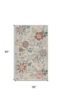 3' X 5' Pink Floral Power Loom Non Skid Area Rug