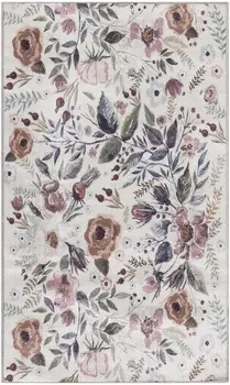 3' X 5' Pink and Ivory Floral Power Loom Washable Non Skid Area Rug