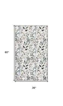 3' X 5' Green and Ivory Floral Power Loom Washable Non Skid Area Rug
