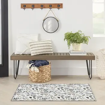 3' X 5' Green and Ivory Floral Power Loom Washable Non Skid Area Rug