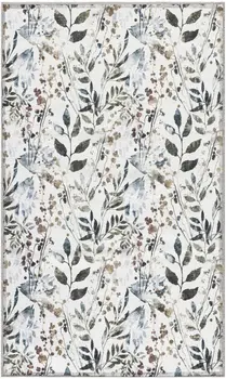 3' X 5' Green and Ivory Floral Power Loom Washable Non Skid Area Rug