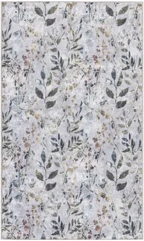 3' X 5' Gray and Blue Floral Power Loom Washable Non Skid Area Rug
