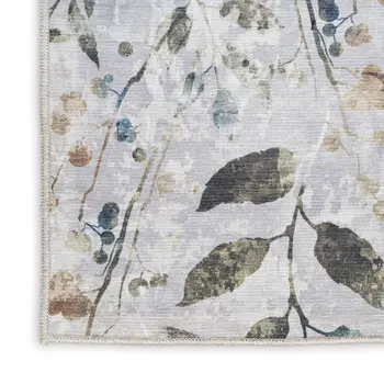 3' X 5' Gray and Blue Floral Power Loom Washable Non Skid Area Rug