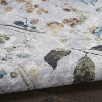3' X 5' Gray and Blue Floral Power Loom Washable Non Skid Area Rug