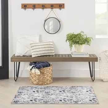 3' X 5' Gray and Blue Floral Power Loom Washable Non Skid Area Rug