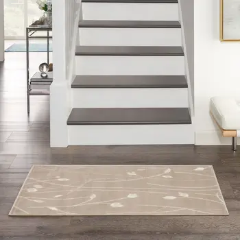 2' X 4' Beige and Ivory Floral Power Loom Area Rug