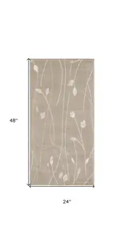 2' X 4' Beige and Ivory Floral Power Loom Area Rug