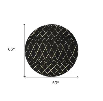 5' Beige and Black Round Abstract Power Loom Area Rug
