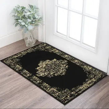 2' X 4' Tan And Black Medallion Distressed Area Rug