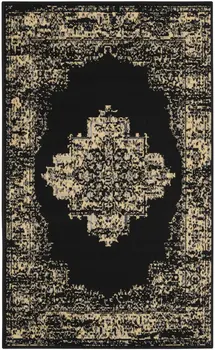 3' X 5' Tan and Black Medallion Distressed Non Skid Area Rug