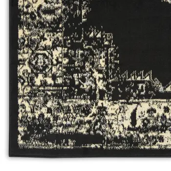 3' X 5' Tan and Black Medallion Distressed Non Skid Area Rug