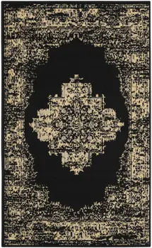 3' X 5' Tan and Black Medallion Distressed Non Skid Area Rug