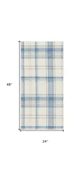 2' X 4' Blue and Ivory Plaid Power Loom Area Rug