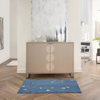 2' X 4' Blue And Beige Floral Vines Area Rug