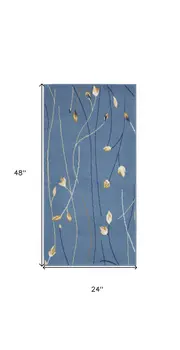 2' X 4' Blue And Beige Floral Vines Area Rug