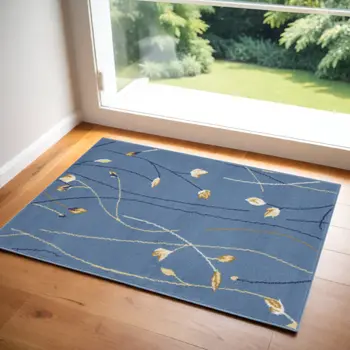 3' X 5' Blue and Beige Floral Vines Power Loom Area Rug