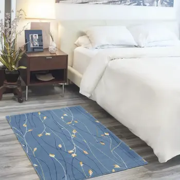 3' X 5' Blue and Beige Floral Vines Power Loom Area Rug
