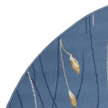 5' Blue and Beige Round Floral Vines Power Loom Area Rug