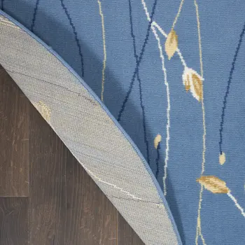 5' Blue and Beige Round Floral Vines Power Loom Area Rug