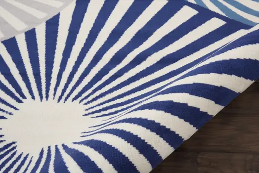 2' X 4' Blue and Beige Geometric Power Loom Area Rug