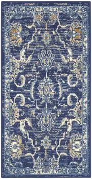 3' X 5' Blue and Gold Oriental Power Loom Area Rug