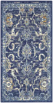 3' X 5' Blue And Beige Oriental Area Rug