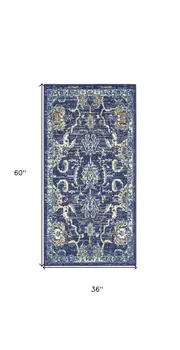 3' X 5' Blue and Gold Oriental Power Loom Area Rug