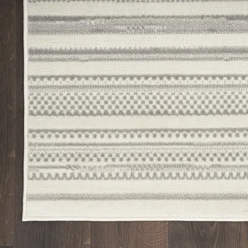2' X 4' Gray and Ivory Striped Power Loom Distressed Area Rug