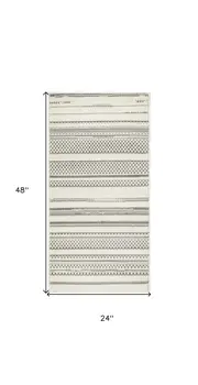 2' X 4' Gray and Ivory Striped Power Loom Distressed Area Rug
