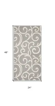 2' X 4' Gray and Ivory Floral Vines Power Loom Area Rug
