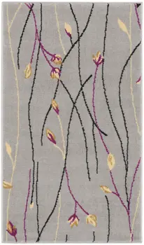 2' X 4' Gray and Pink Floral Power Loom Area Rug