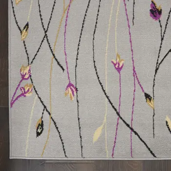 2' X 4' Gray and Pink Floral Power Loom Area Rug