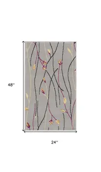2' X 4' Gray and Pink Floral Power Loom Area Rug